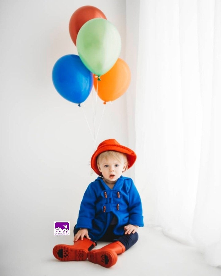 Baby Blue coat & Red Hat photo prop Costume baby prop photo outfit baby blue cakesmash outfit book day prop costume photography use only