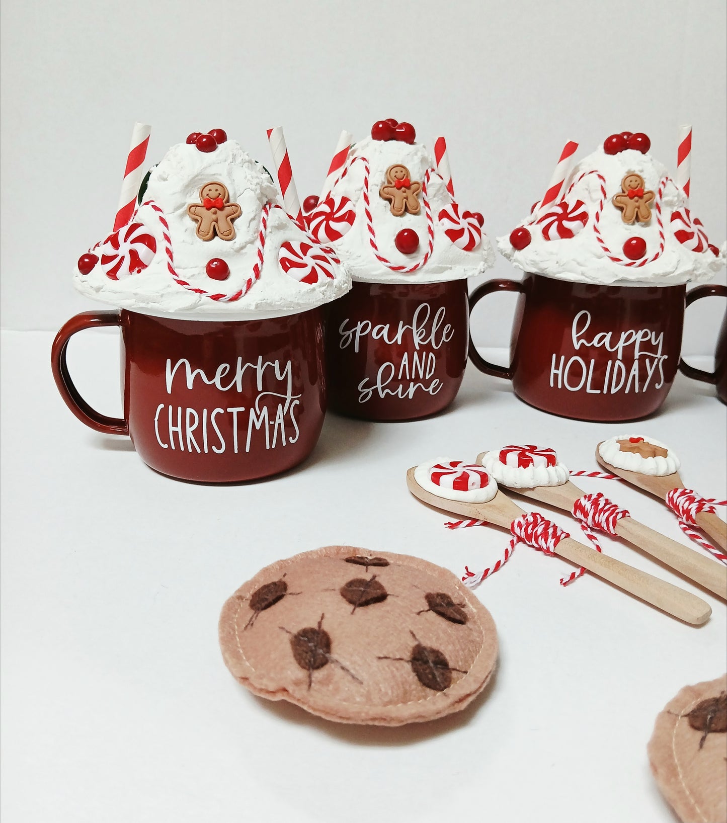 Christmas Kitchen Fake Props , Hot Cocoa Mugs , Milk Bottles , Felt Cookies & Cakepops - for use in photography