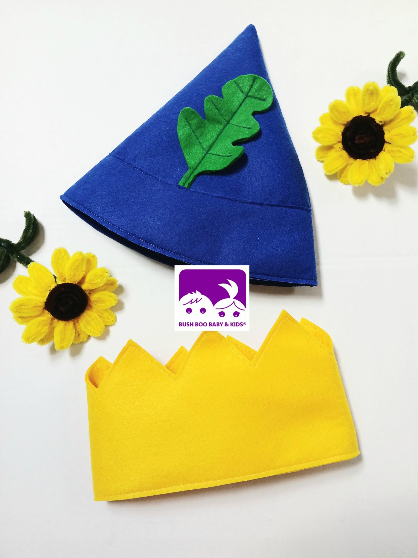 Handmade Blue Felt Elf Hat and Yellow Felt Crown for a Fairy Kingdom costume