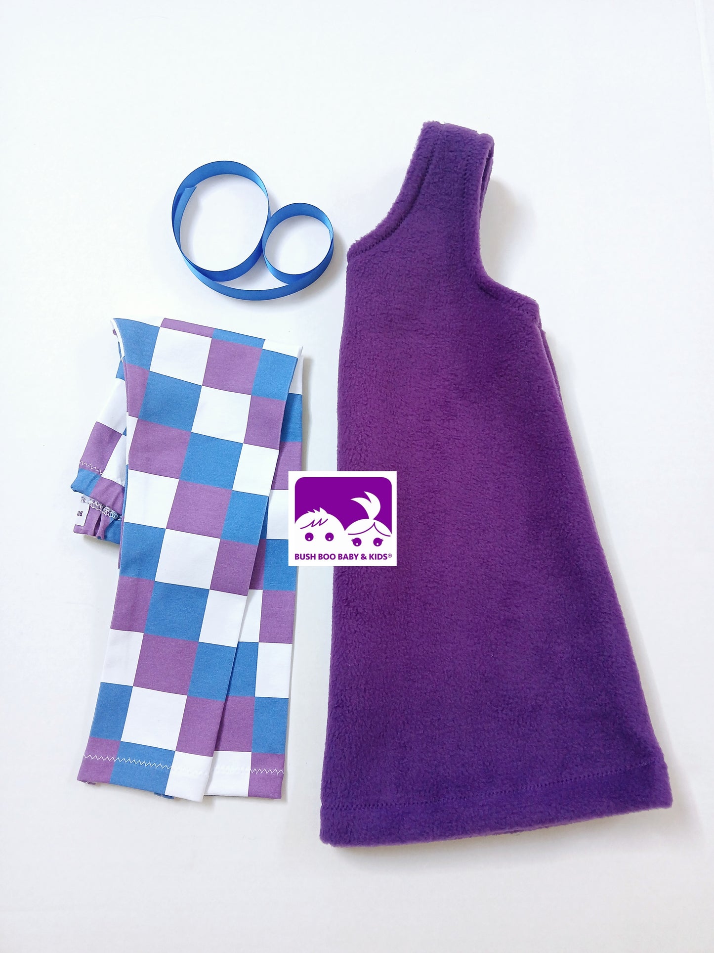 Girls Purple Pinafore Dress World Book Day costume Check Leggings Teaparty outfit Toddler Purple Dress Royal Blue Ribbon