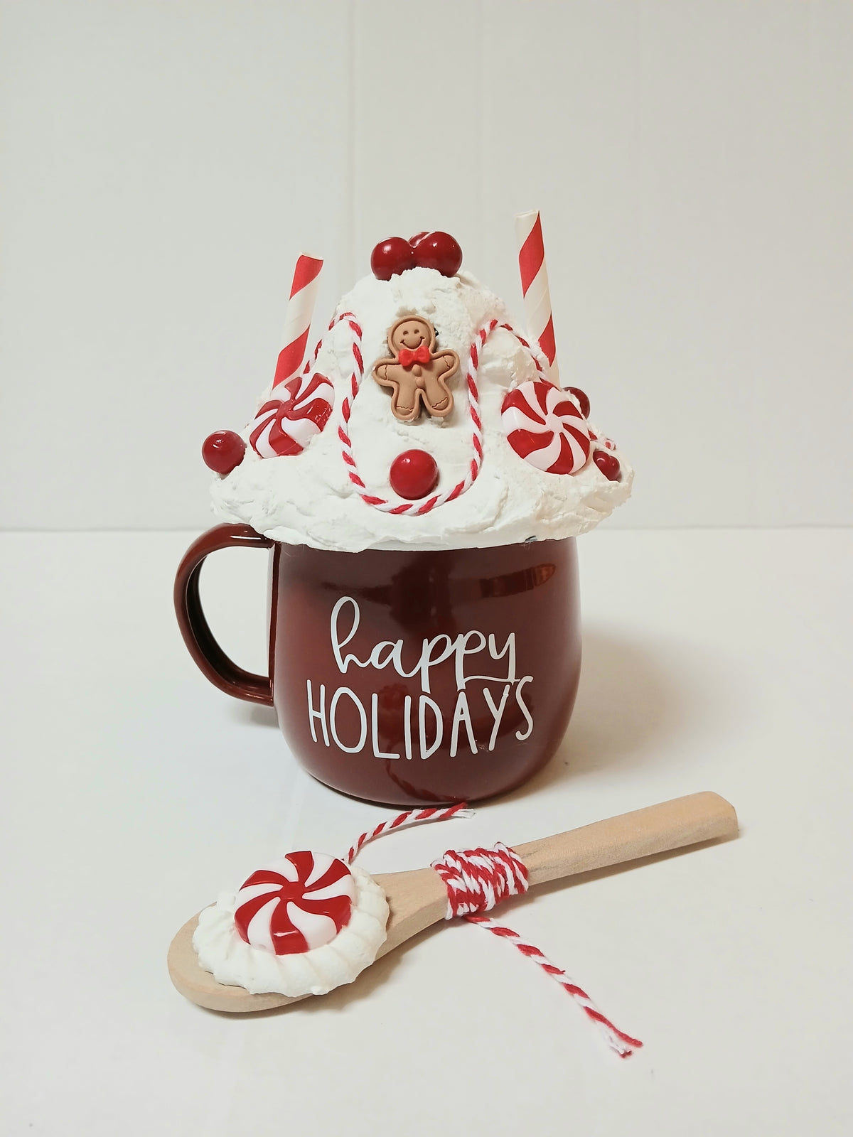 Fake Hot Chocolate Mug & Spoon Set Props for Christmas