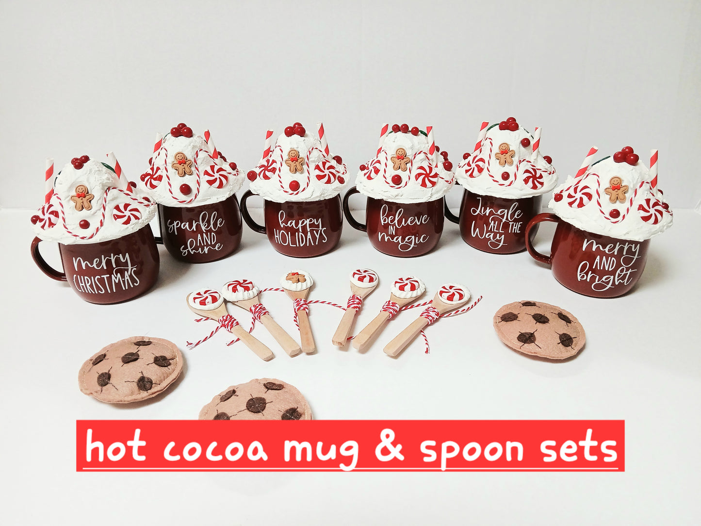 Christmas Kitchen Fake Props , Hot Cocoa Mugs , Milk Bottles , Felt Cookies & Cakepops - for use in photography