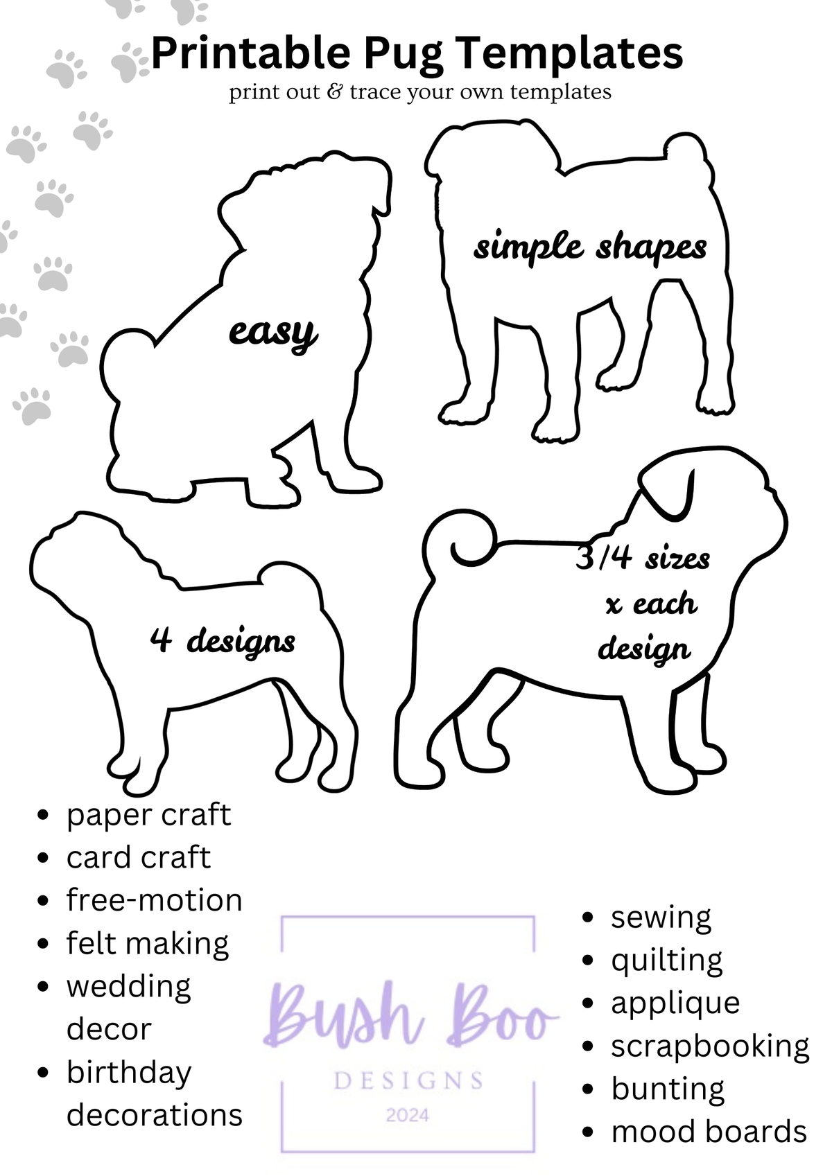 Pug Dog Printable Paper Craft Template (PDF)