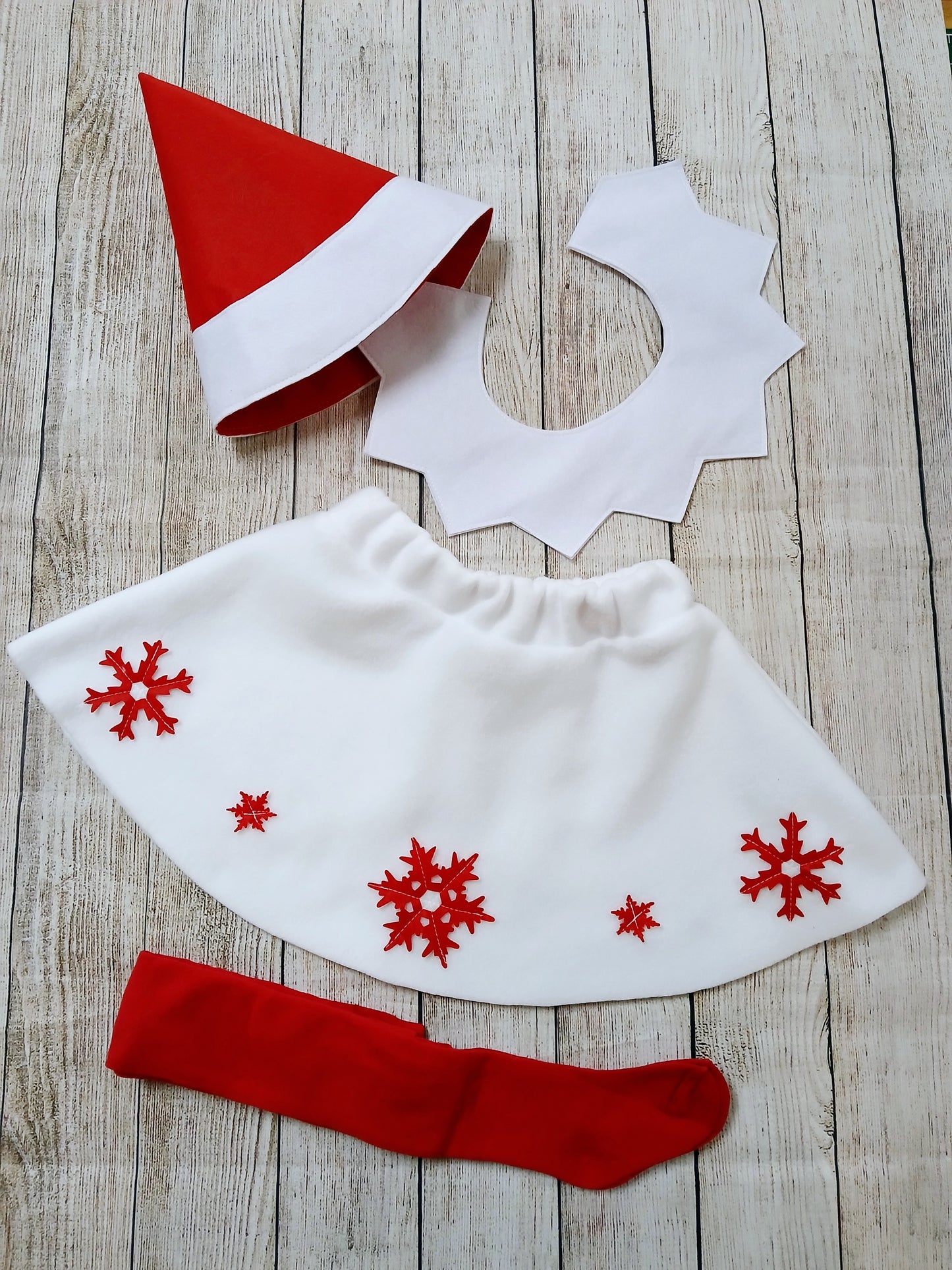 Christmas Red Elf Girls Skirt,Hat,Collar & Tights Set