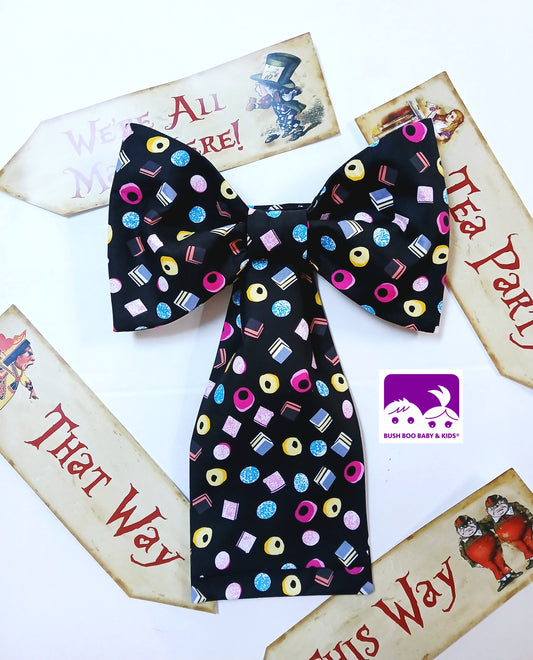 Liquorice Allsorts bowtie Sweets bow tie oversized candy bow tie World book day Bowtie teaparty bowtie black sweets bowtie pre tied bowtie