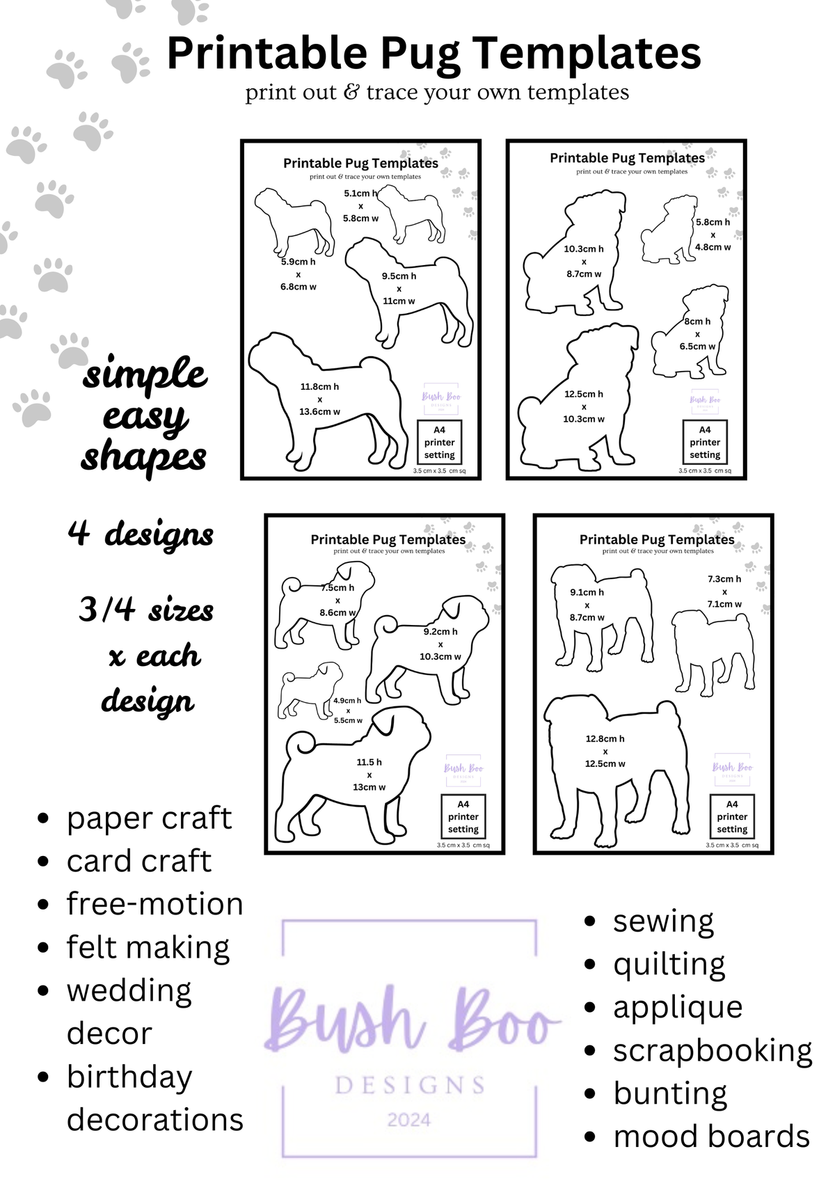 Pug Dog Printable Paper Craft Template (PDF)