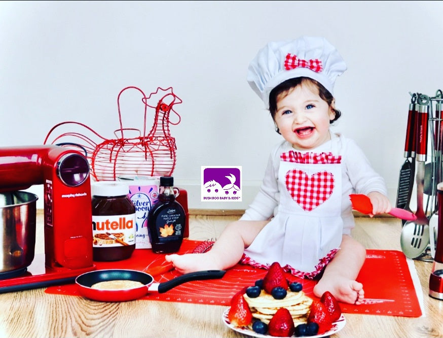 Cakesmash Baby Chef Red outfit baby Baker baby cook photo prop Costume chef hat bakers costume girls apron baby hat & apron photo-prop set