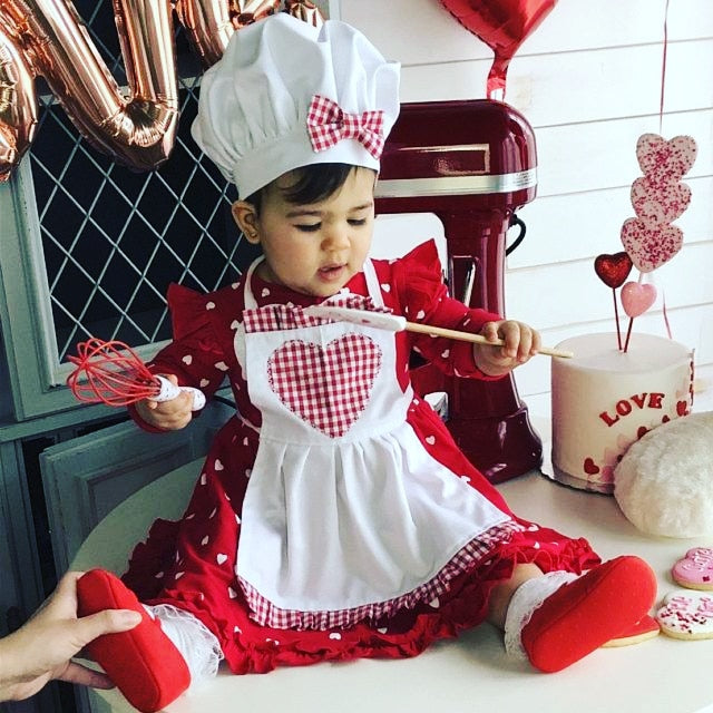 Cakesmash Baby Chef Red outfit baby Baker baby cook photo prop Costume chef hat bakers costume girls apron baby hat & apron photo-prop set