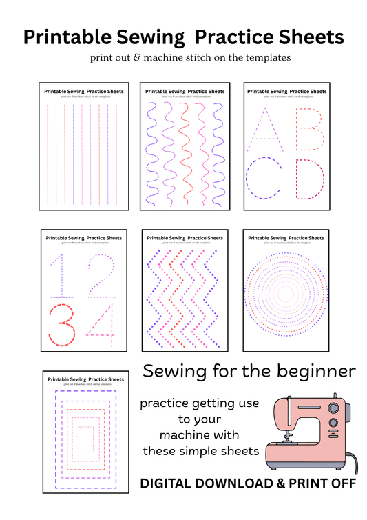Sewing Practice Worksheets, Beginner Sewing Templates, A4 PDF (7 Pages)