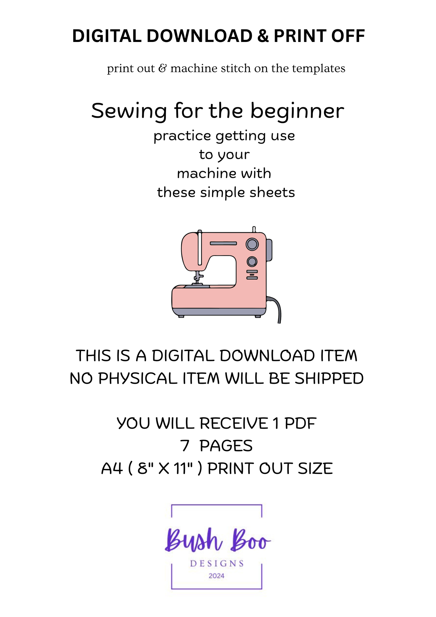 Sewing Practice Worksheets, Beginner Sewing Templates, A4 PDF (7 Pages)