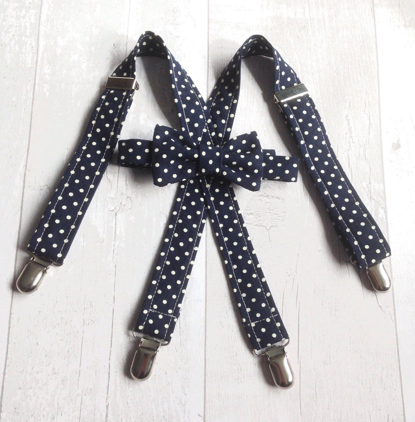 Boys Baby BowTie & Braces Set Wedding Accessories,Cotton Bowtie ,Baby Bowtie , Adjustable Suspenders ,Navy and Polka Dot Bowtie,photo prop