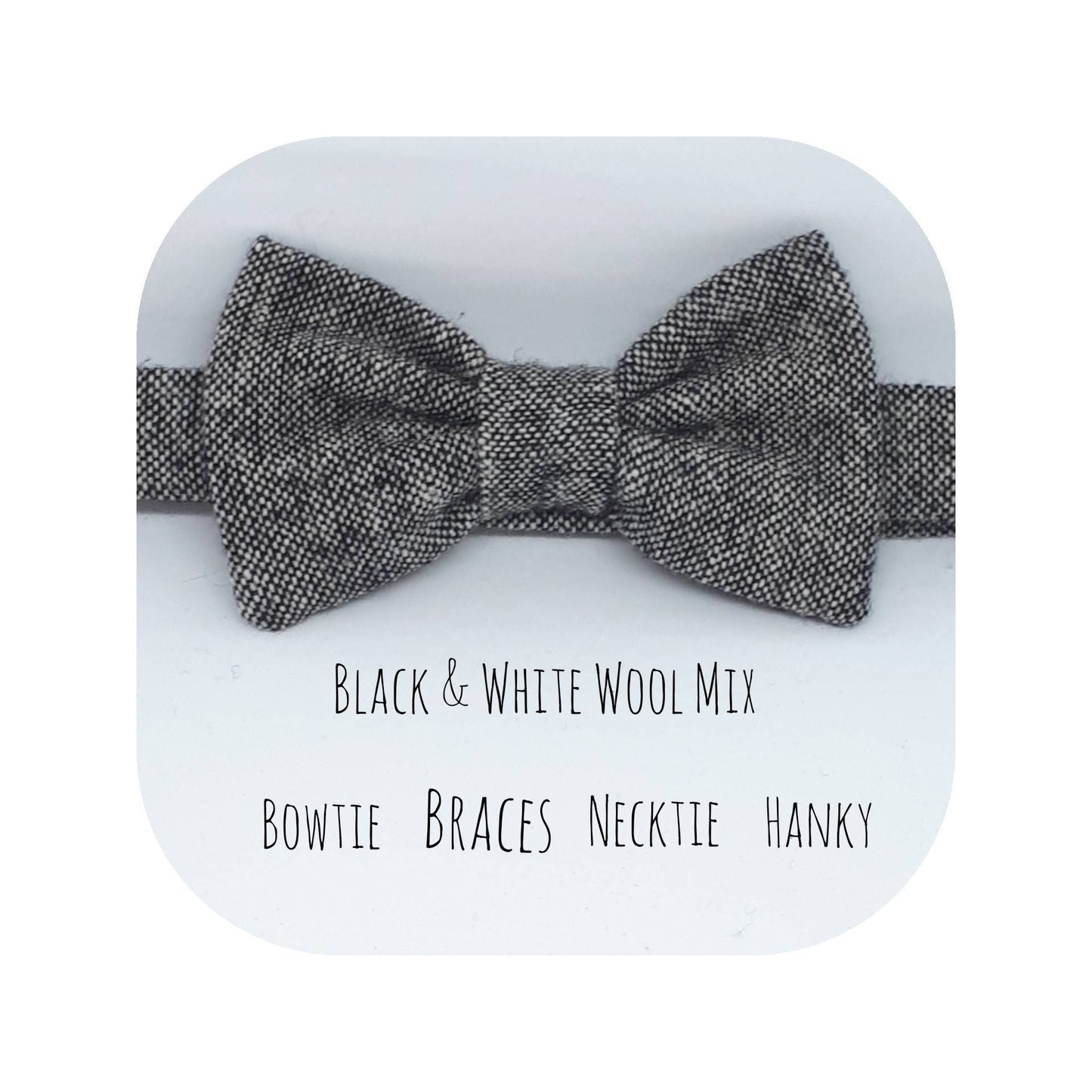 Boys Black Wool mix Dickie Bow Tie - Boys BowTie Wedding Pageboy Bowtie,Wool Bowtie,Baby Bowtie - Black & White Wool Mix Birthday boy bowtie