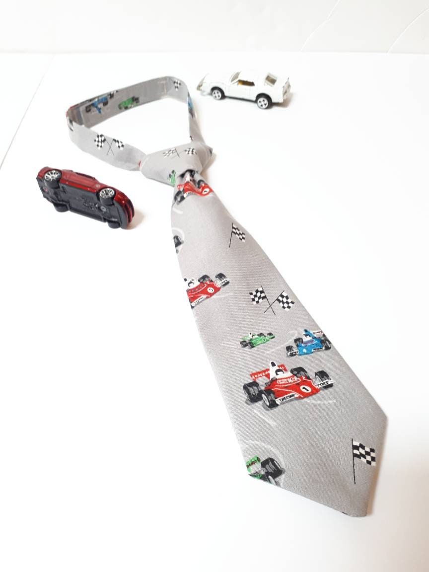 Racing car boys baby Neck -Tie Racing Car Motorcars  Wedding Pageboy  - Pre- Tied Necktie Boys Wedding Tie Birthday Tie, grand prix necktie,