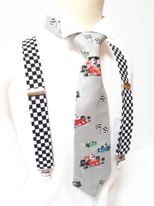 Racing car boys baby Neck -Tie Racing Car Motorcars  Wedding Pageboy  - Pre- Tied Necktie Boys Wedding Tie Birthday Tie, grand prix necktie,