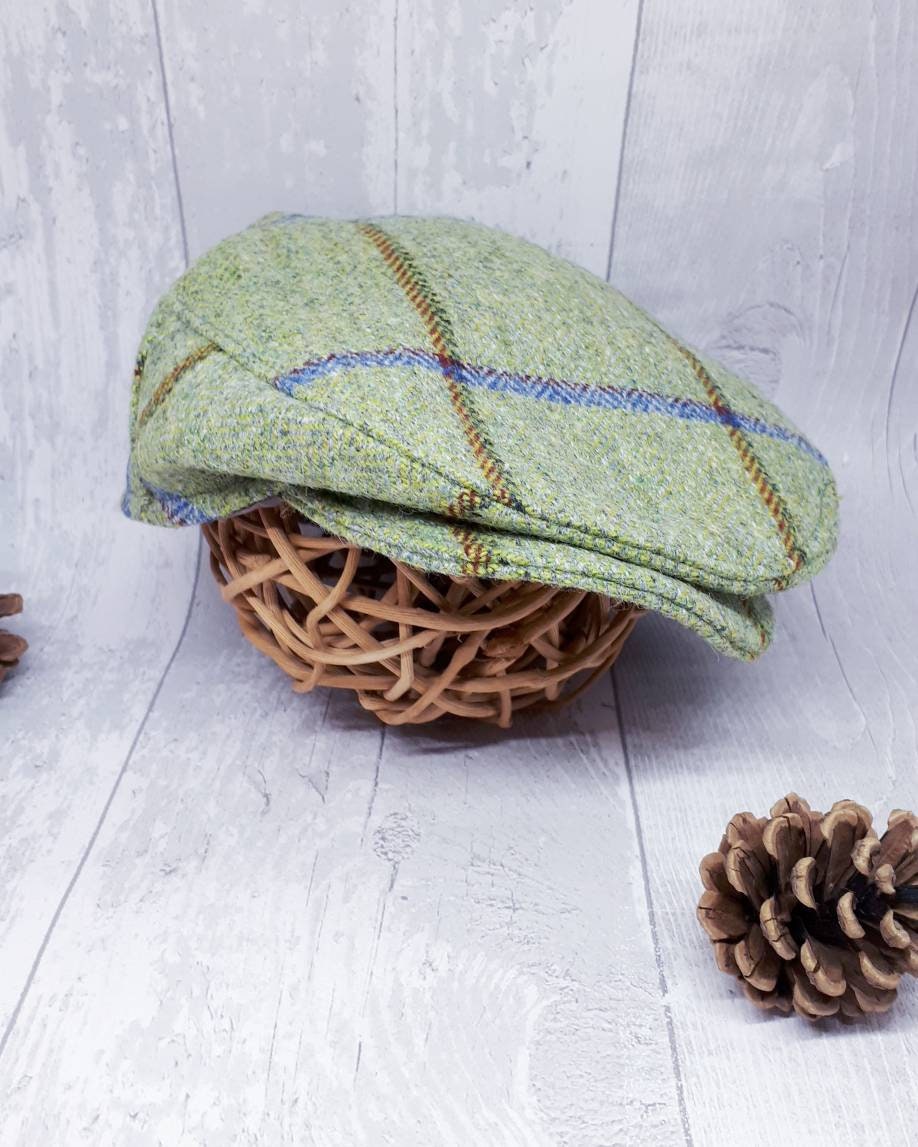 Baby Green Check Tweed Wool Flat Cap, Newborn flat cap,Boys Green Cap,equestrian Green Tweed flatcap, baby flatcap,photo prop