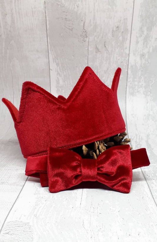 Kids Red party crown & bowtie set,baby velvet party crown,velvet birthday crown, kids crown,kings crown,queens crown,princes crown,valentine