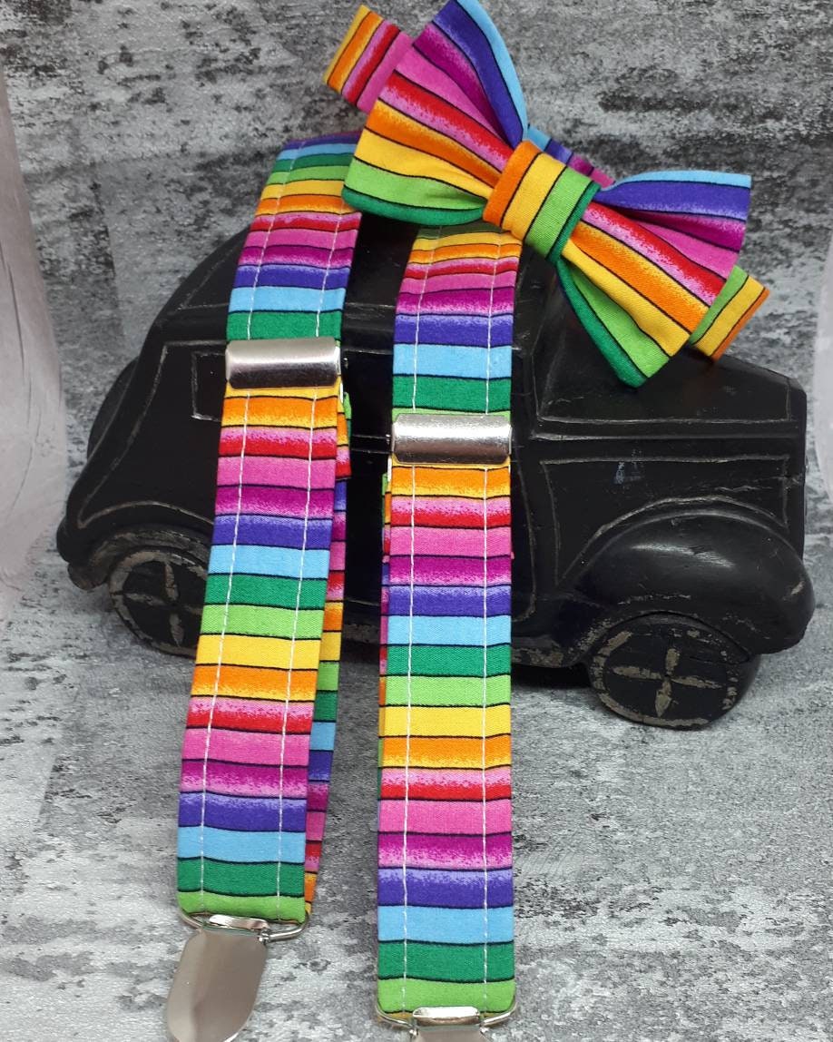 Boys Baby Rainbow BowTie & Braces Set ,boys Wedding Accessories,rainbow Cotton Bowtie,Baby Bowtie,rainbow Adjustable Suspenders,photo prop