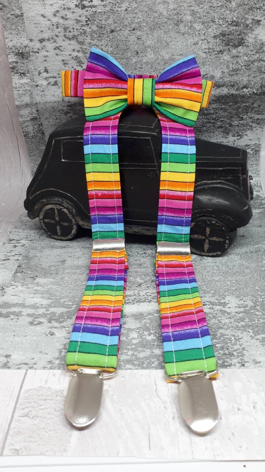 Boys Baby Rainbow BowTie & Braces Set ,boys Wedding Accessories,rainbow Cotton Bowtie,Baby Bowtie,rainbow Adjustable Suspenders,photo prop