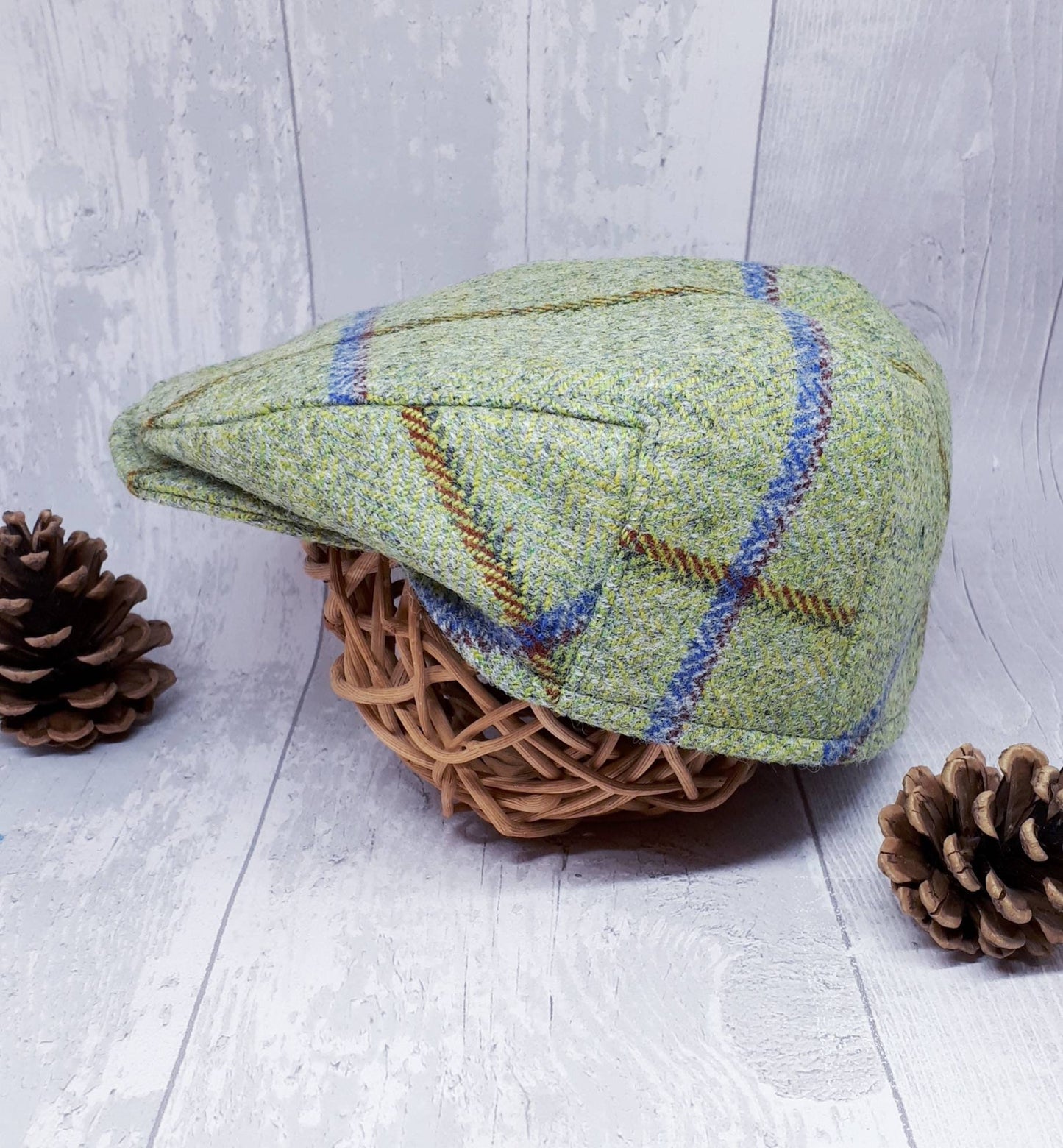 Baby Green Check Tweed Wool Flat Cap, Newborn flat cap,Boys Green Cap,equestrian Green Tweed flatcap, baby flatcap,photo prop