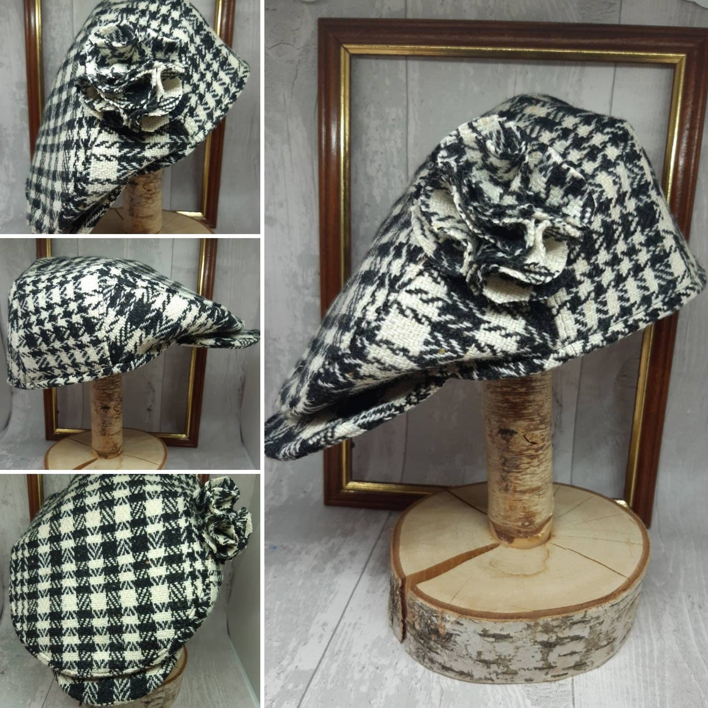 Baby Black &White Check Tweed Wool Flat Cap Monochrome Flatcap Newborn flat cap Boys Flat Cap equestrian black check flatcap Farming Cap