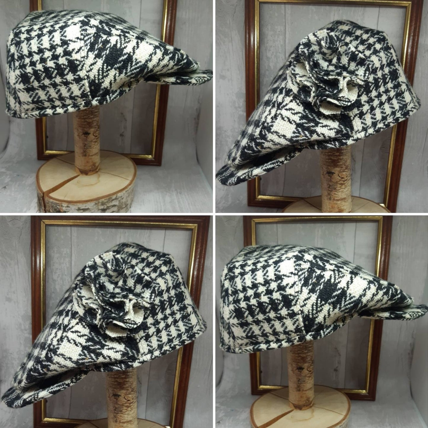 Baby Black &White Check Tweed Wool Flat Cap Monochrome Flatcap Newborn flat cap Boys Flat Cap equestrian black check flatcap Farming Cap