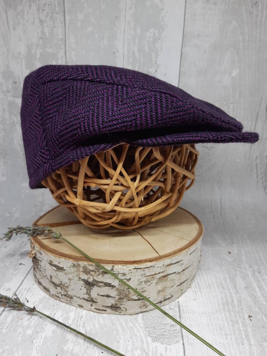 Baby Purple Herringbone Tweed Wool Flat Cap,purple Flatcap, Newborn flat cap,Boys Flat Cap,equestrian purple flatcap,FarmingCap,prop