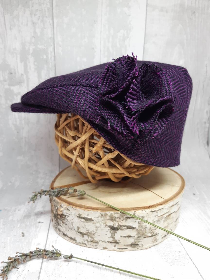 Baby Purple Herringbone Tweed Wool Flat Cap,purple Flatcap, Newborn flat cap,Boys Flat Cap,equestrian purple flatcap,FarmingCap,prop