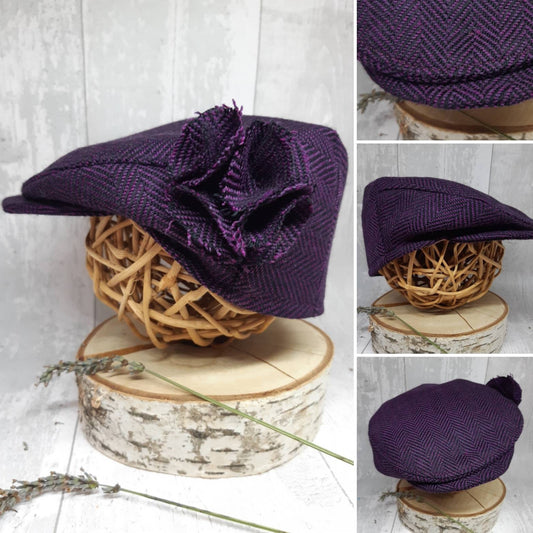 Baby Purple Herringbone Tweed Wool Flat Cap,purple Flatcap, Newborn flat cap,Boys Flat Cap,equestrian purple flatcap,FarmingCap,prop