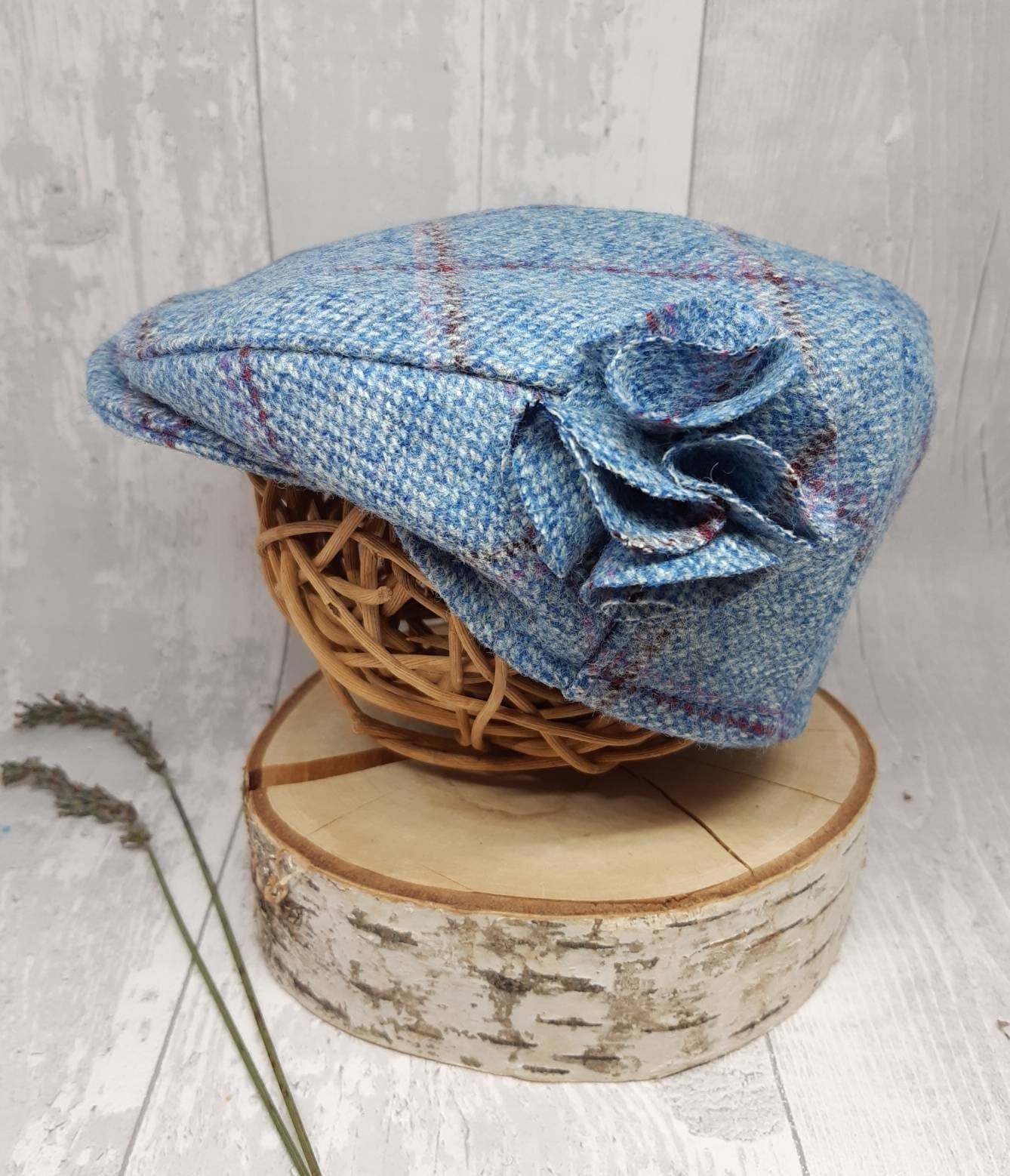 Baby Blue Check Tweed Wool Flat Cap,Blue check Flatcap, Newborn flat cap,Boys Flat Cap, ladies blue flatcap,equestrian Cap,photo prop