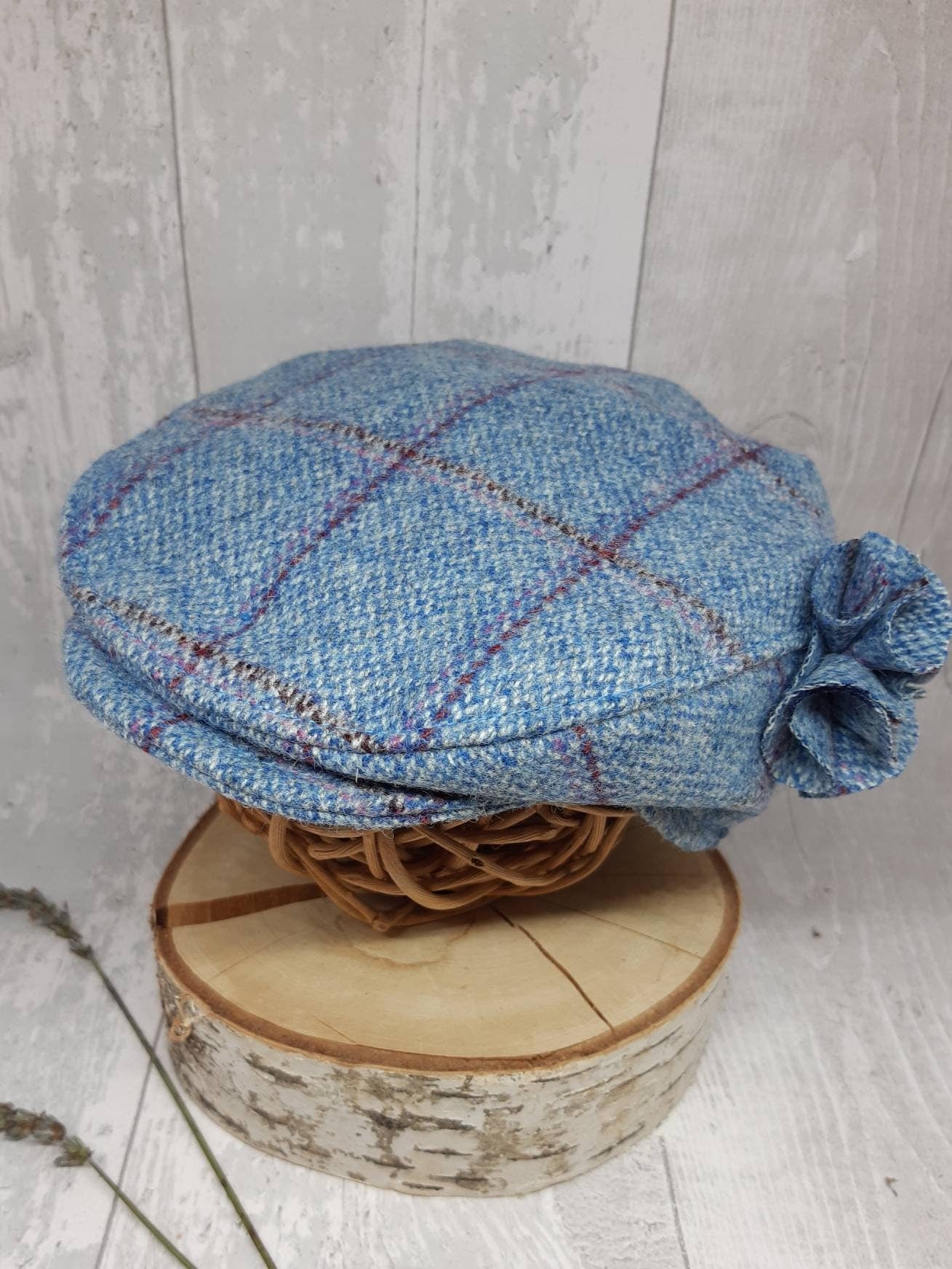 Baby Blue Check Tweed Wool Flat Cap,Blue check Flatcap, Newborn flat cap,Boys Flat Cap, ladies blue flatcap,equestrian Cap,photo prop