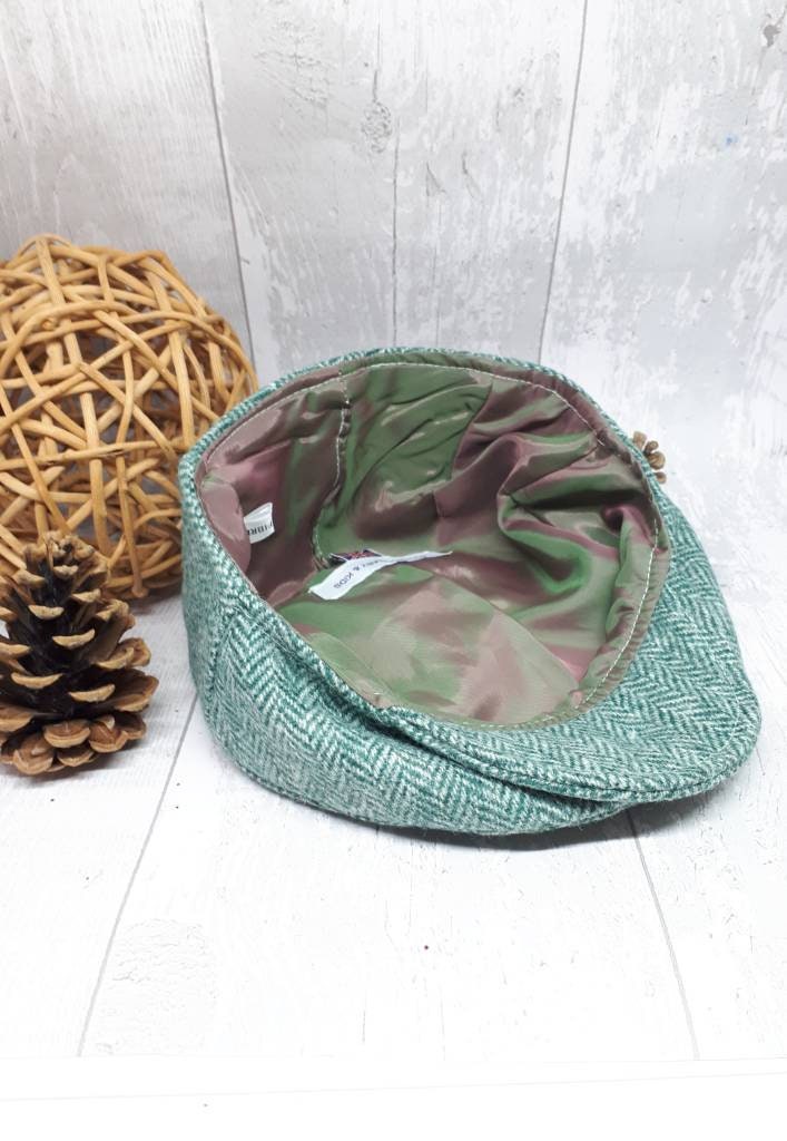 Baby Green Herringbone Tweed Wool Flat Cap baby Green Flatcap Green Newborn Flat Cap Boys Flat Cap Green equestrian flatcap baby flat Cap