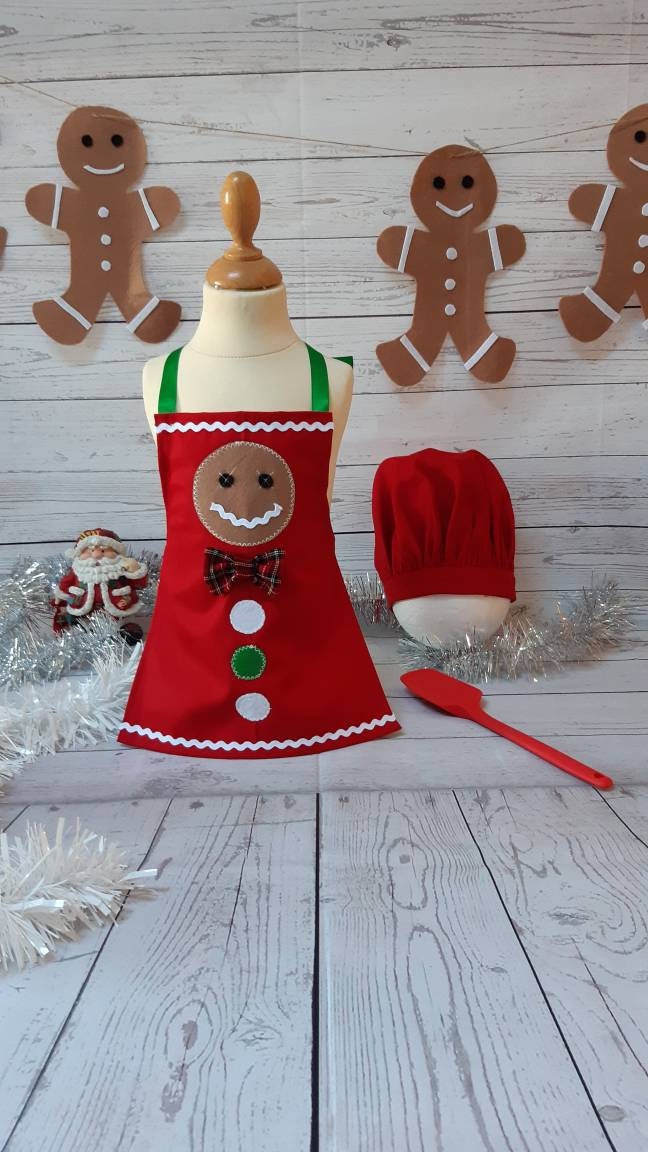 Christmas Kitchen Chef Red apron & hat photography costume,baby star baker,kids cook photo prop costume,xmas hat/apron set for photography