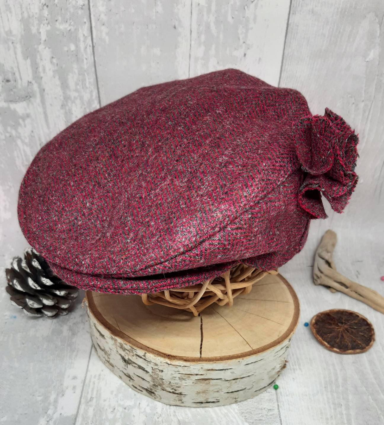 Baby Cherry Red Tweed Wool Flat Cap,Raspberry red Flatcap, Newborn flat cap,girls Flat Cap,equestrian flatcap,Farming Cap,photo prop