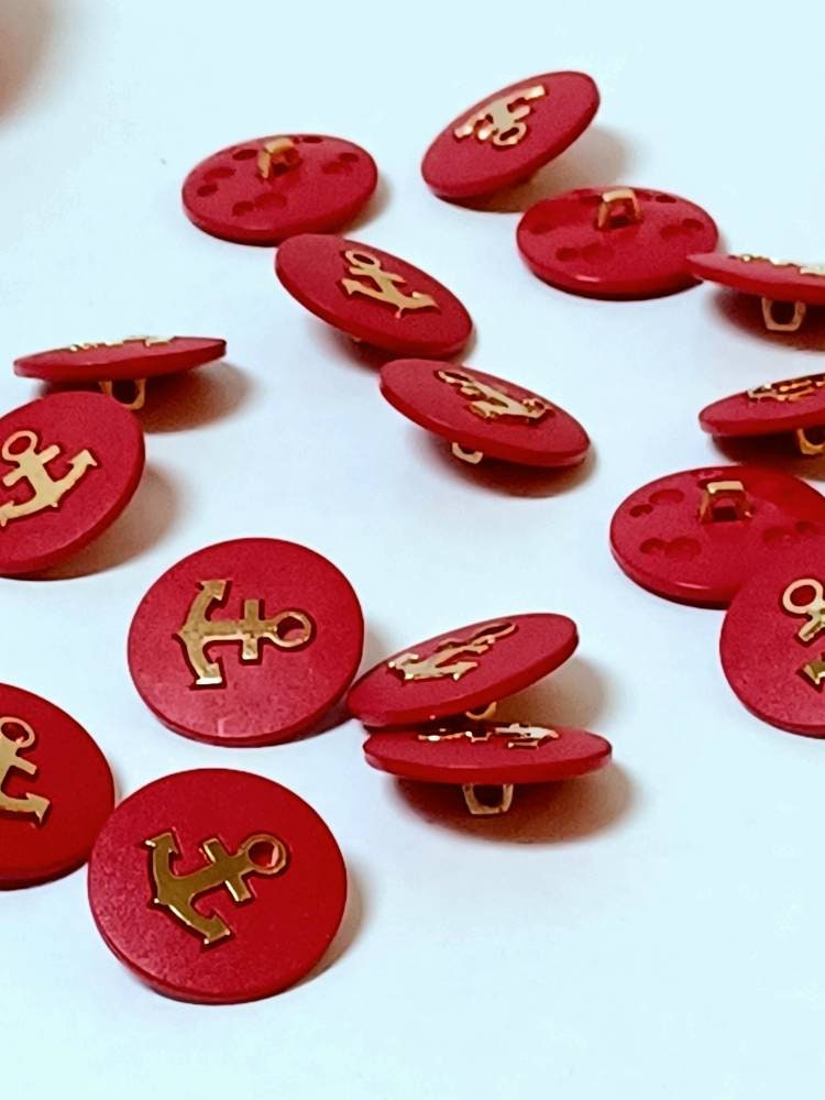 Red nautical Buttons,red colour buttons,red shank buttons,nautical shank buttons,20mm buttons,plastic buttons, anchor shank buttons x 8