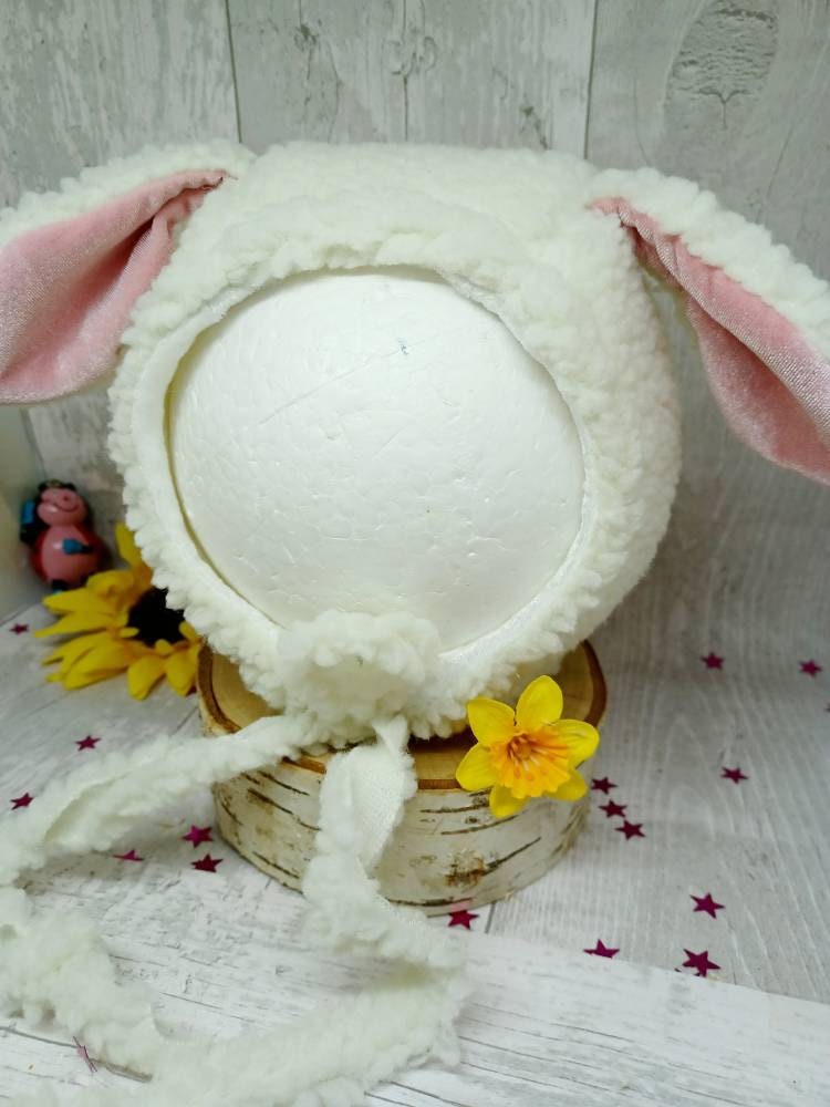 Easter Lamb Bonnet Photo prop,m baby lamb hat baby lamb hat baby easter hat spring lamb hat prop baby lamb bonnet photoprop newborn lamb hat