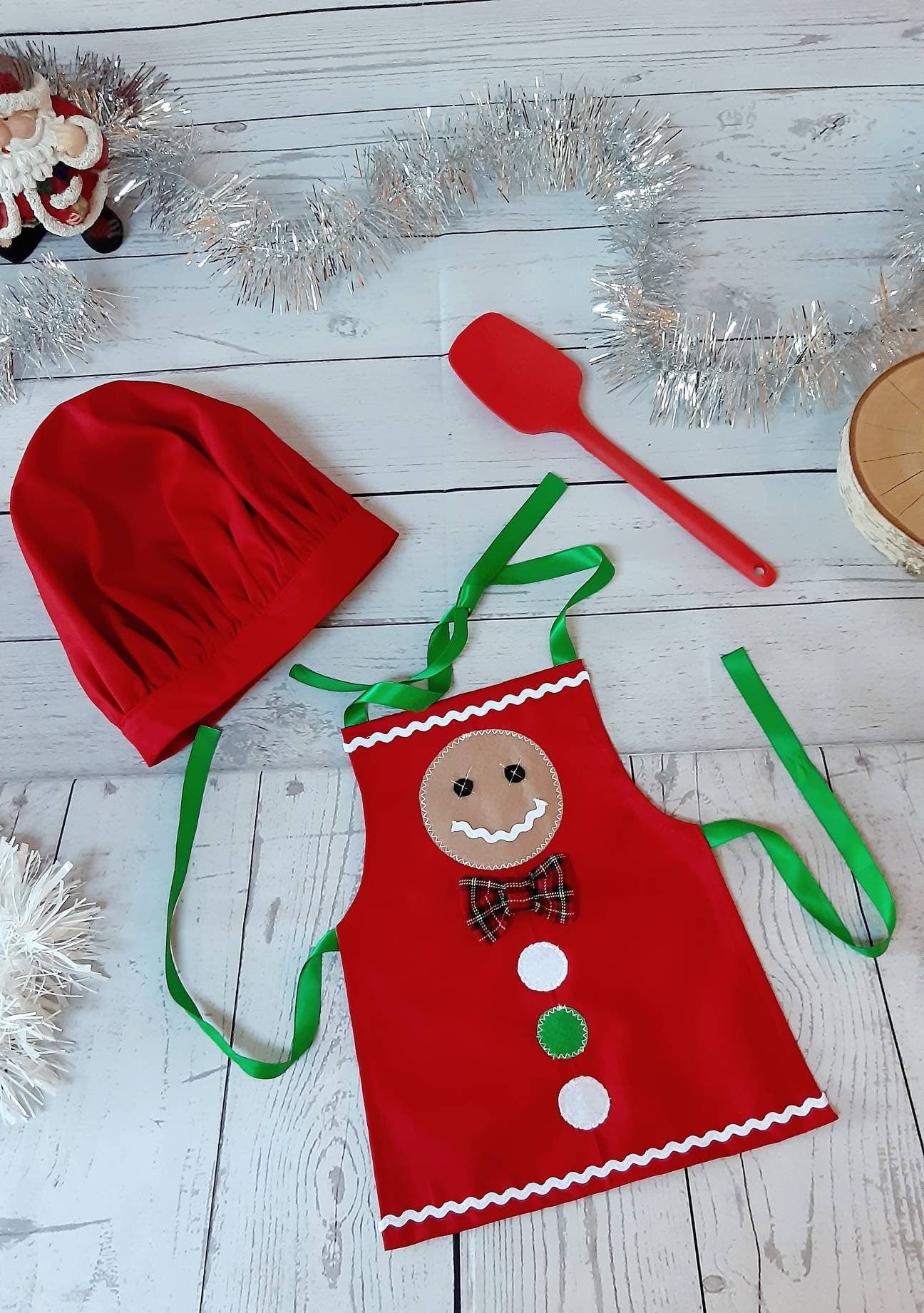 Christmas Kitchen Chef Red apron & hat photography costume,baby star baker,kids cook photo prop costume,xmas hat/apron set for photography