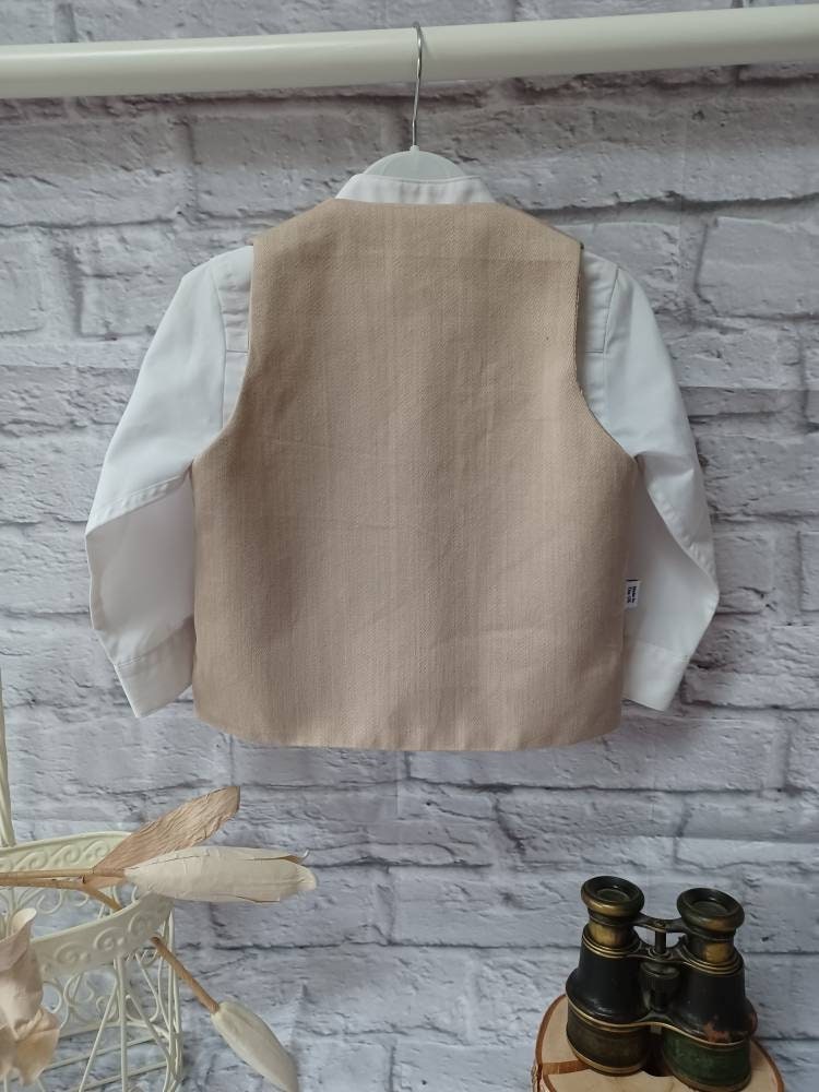 Boys "Alfie " Beige Organic Cotton Waistcoat,baby beige waistcoat,pageboy waistcoat,ringbearer waistcoat,organic cotton beige 12-24 months