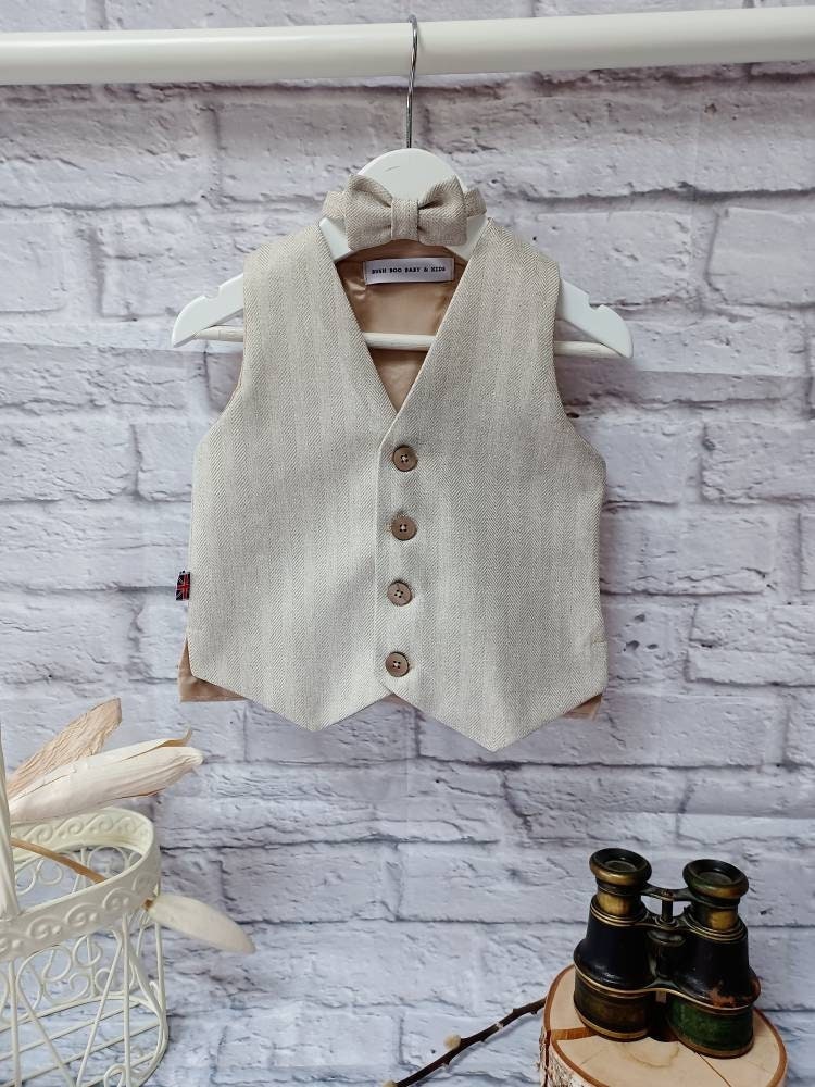 Boys Ivory Wedding Waistcoat, baby ivory herringbone waistcoat,pageboy waistcoat,Wedding ringbearer waistcoat,Ivory suit waistcoat