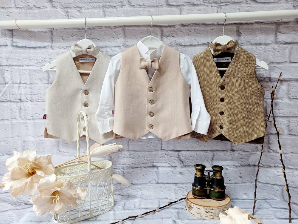 Boys Ivory Wedding Waistcoat, baby ivory herringbone waistcoat,pageboy waistcoat,Wedding ringbearer waistcoat,Ivory suit waistcoat