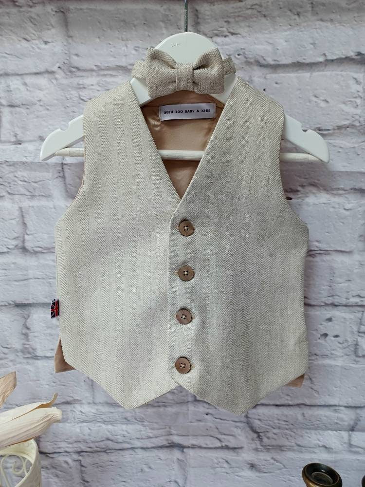 Boys Ivory Wedding Waistcoat, baby ivory herringbone waistcoat,pageboy waistcoat,Wedding ringbearer waistcoat,Ivory suit waistcoat