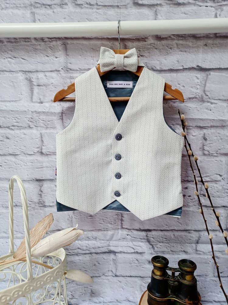 Boys "Bugsy "White & Grey Pinstripe Waistcoat, baby pinstripe waistcoat,pageboy waistcoat, ringbearer waistcoat,white pinstripe waistcoat