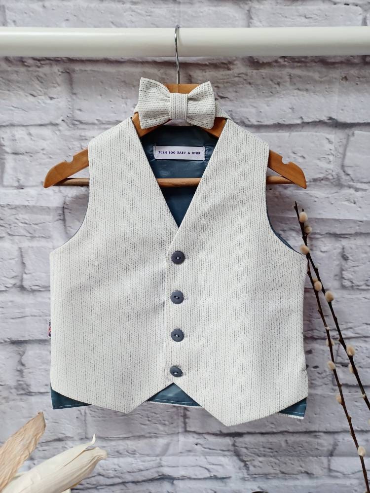 Boys "Bugsy "White & Grey Pinstripe Waistcoat, baby pinstripe waistcoat,pageboy waistcoat, ringbearer waistcoat,white pinstripe waistcoat