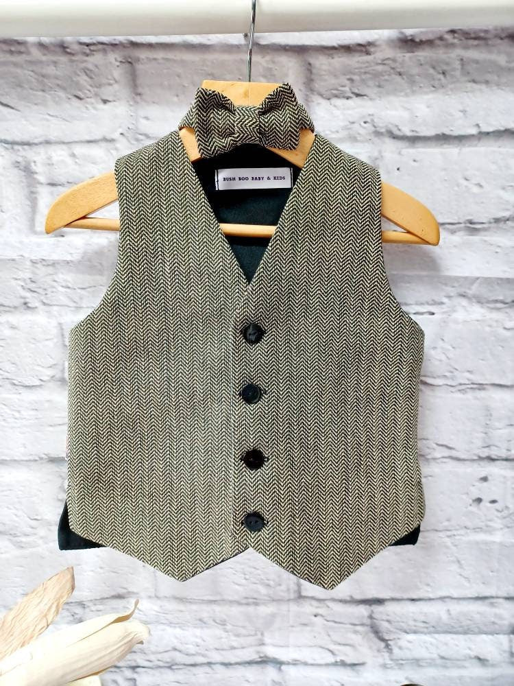 Boys " Billy "Black herringbone organic cotton waistcoat,baby herringbone waistcoat,pageboy waistcoat,ringbearer waistcoat,organic waistcoat