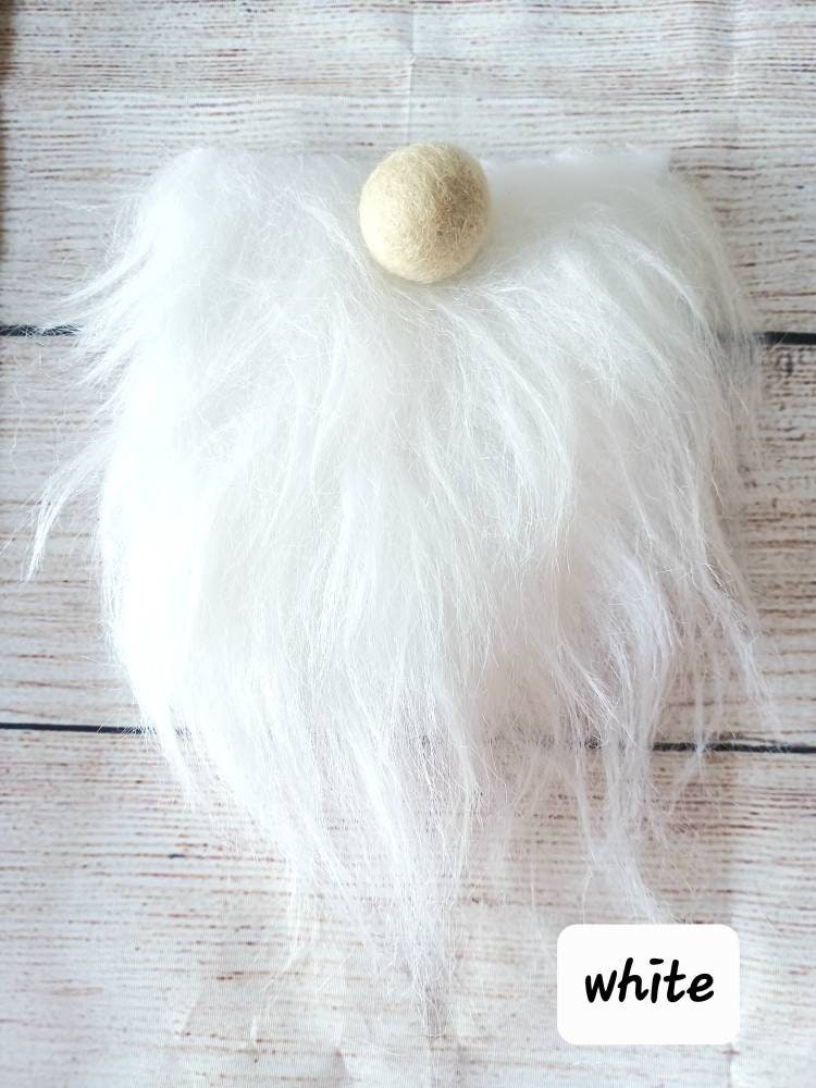 Pre-cut gnome beard,faux fur,beard hair,handmade gnome,gonk beard craft,DIY gnome supplies,felt nose,faux fur beard,gnome supplies,White Set