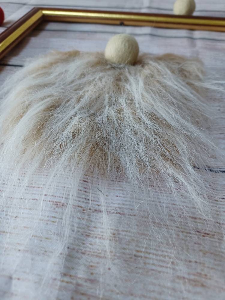 Pre-cut gnome beard,faux fur beard hair handmade gnome gonk beard craft DIY gnome supplies felt nose faux fur beard,gnome supplies Beige Set