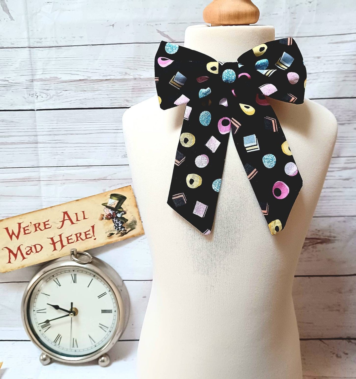 Liquorice Allsorts bowtie Sweets bow tie oversized candy bow tie World book day Bowtie teaparty bowtie black sweets bowtie pre tied bowtie