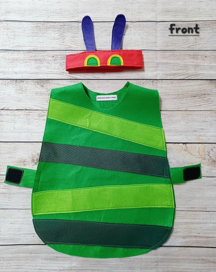 Kids green wonky caterpillar costume caterpillar outfit bug headband insect hat little critter costume mini beast hat world book day