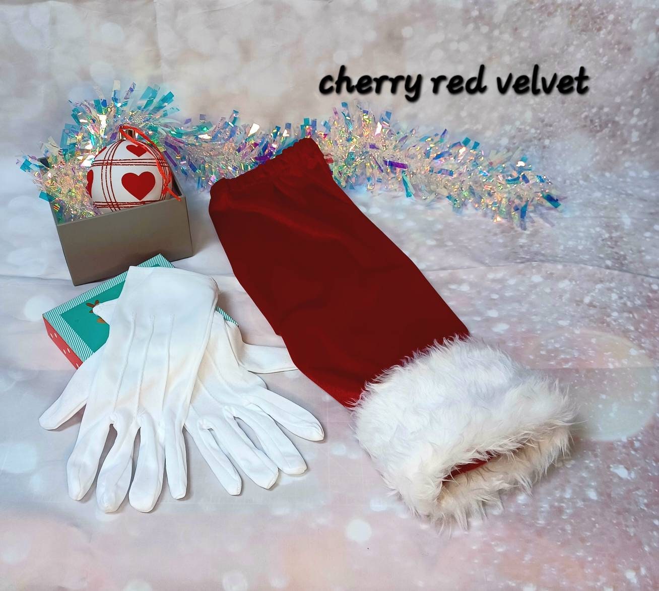 Christmas Santa Sleeve & Gloves, lphotography prop use,photographer's velvet santa sleeve and gloves,Christmas photoshoot,christmas baby