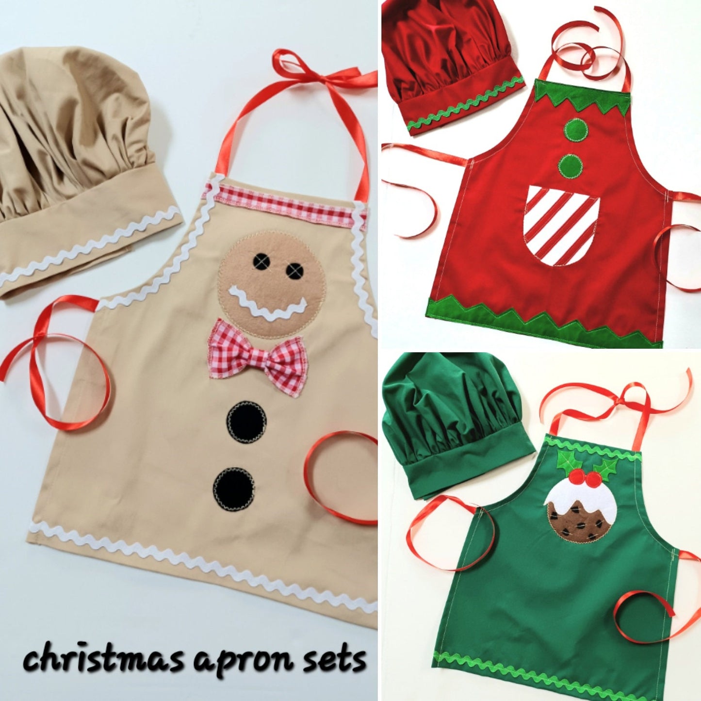 Christmas Kitchen Chef outfit, Gingerbread man apron & hat,kids photography,kids cook photo prop costume,xmas hat/apron set for photography