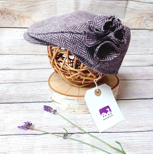 Baby Purple Grape herringbone Tweed Wool Flat Cap,Newborn flat cap ,Kids Cap Purple Herringbone Tweed flatcap,equestrian flatcap,photo prop